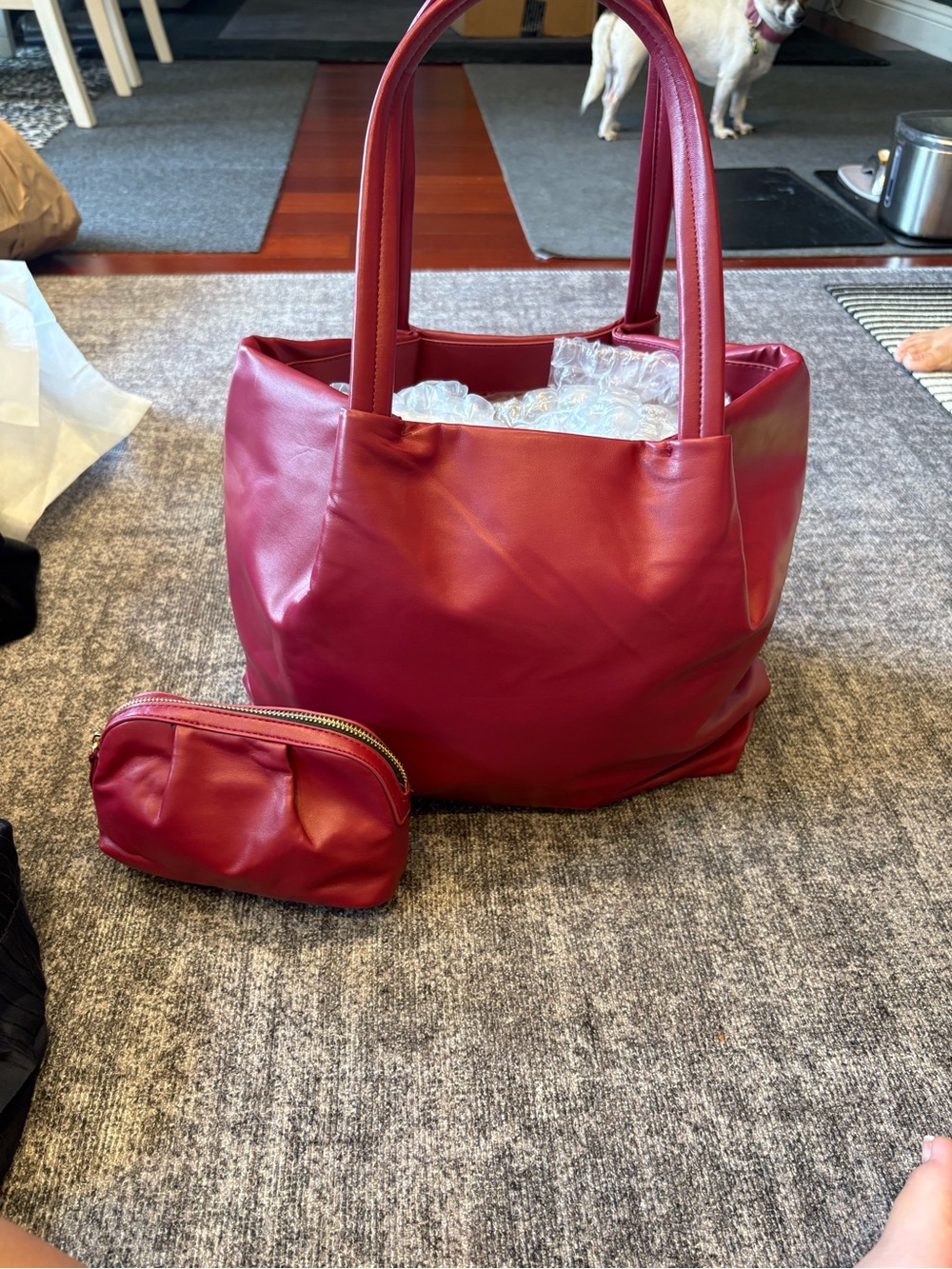 Neiman Marcus Red Leather Tote with Matching Pouch